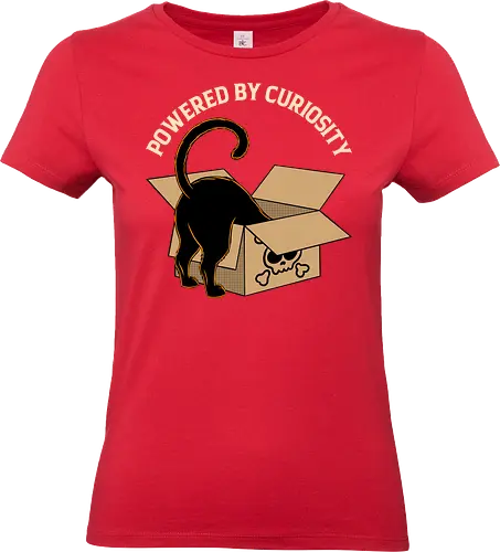 Powered By Curiosity  - cat, animal, box, curiosity, curious cat, cute, feline, funny, humor, kitten, kitty, meow, mischief, pet lover, whimsical - Standard T-Shirt (Women)