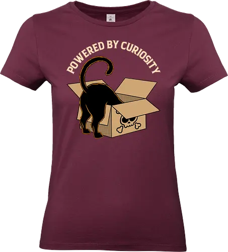 Powered By Curiosity  - cat, animal, box, curiosity, curious cat, cute, feline, funny, humor, kitten, kitty, meow, mischief, pet lover, whimsical - Standard T-Shirt (Women)