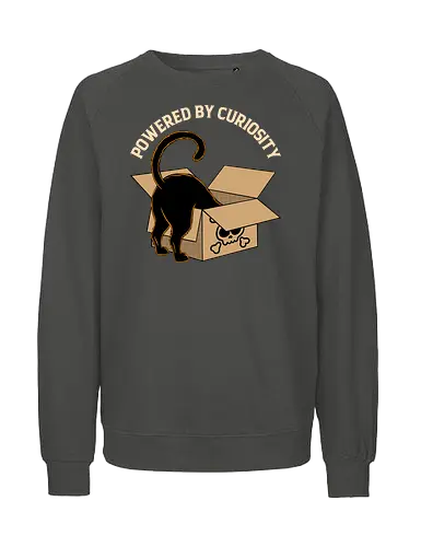 Powered By Curiosity  - cat, animal, box, curiosity, curious cat, cute, feline, funny, humor, kitten, kitty, meow, mischief, pet lover, whimsical - Fairtrade Sweatshirt