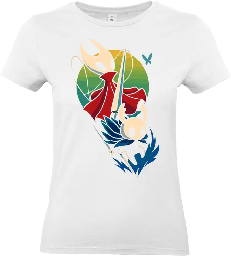  Knight and Princess of Hallownest - Bug Knight, Hornet, video game, indie game, Hallownest, fan art, art print, t-shirt design, Team Cherry, Knight, Princess, bug, gaming, geek art, minimalist, gaming gift, nostalgia - Standard T-Shirt (Women)