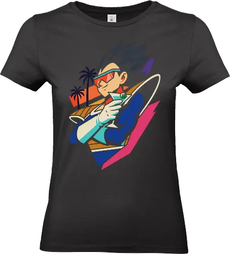  Saiyan Prince of Summer - Vegeta, Dragon Ball Z, DBZ, anime, manga, vaporwave, 80s, retro, Saiyan, art print, t-shirt design, fan art, pop culture, geek art, cyberpunk, futuristic, cool, nostalgic - Standard T-Shirt (Women)
