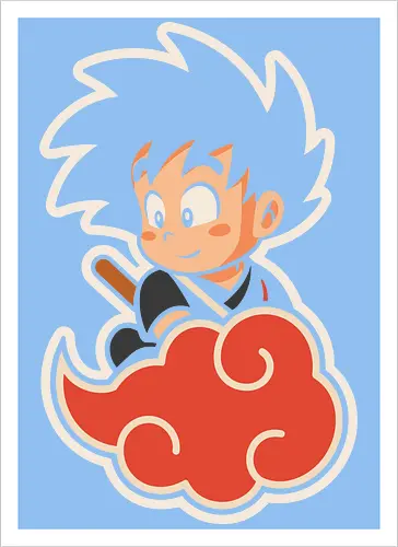 Cute Kid Goku - Kid Goku, Goku, Dragon, Flying Nimbus, anime, manga, cute, kawaii, classic anime, retro, fan art, t-shirt design, art print, pop culture, geek art, nostalgic, Chibi, Japanese anime - Artprint