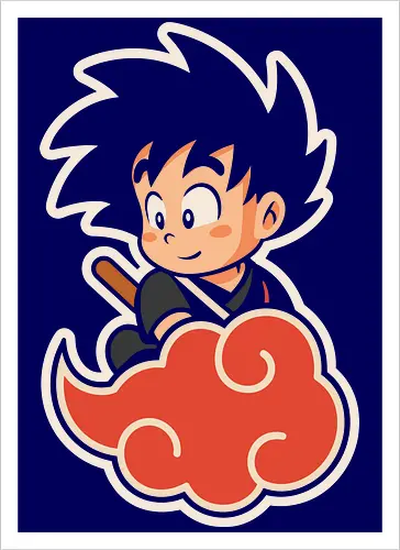 Cute Kid Goku - Kid Goku, Goku, Dragon, Flying Nimbus, anime, manga, cute, kawaii, classic anime, retro, fan art, t-shirt design, art print, pop culture, geek art, nostalgic, Chibi, Japanese anime - Artprint