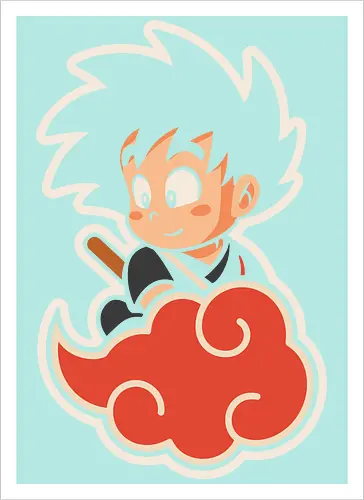 Cute Kid Goku - Kid Goku, Goku, Dragon, Flying Nimbus, anime, manga, cute, kawaii, classic anime, retro, fan art, t-shirt design, art print, pop culture, geek art, nostalgic, Chibi, Japanese anime - Artprint