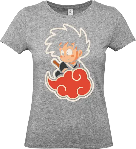 Cute Kid Goku - Kid Goku, Goku, Dragon, Flying Nimbus, anime, manga, cute, kawaii, classic anime, retro, fan art, t-shirt design, art print, pop culture, geek art, nostalgic, Chibi, Japanese anime - Standard T-Shirt (Women)