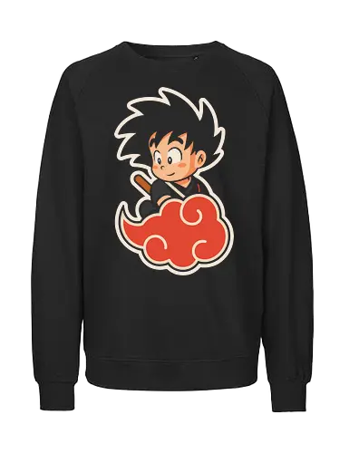 Cute Kid Goku - Kid Goku, Goku, Dragon, Flying Nimbus, anime, manga, cute, kawaii, classic anime, retro, fan art, t-shirt design, art print, pop culture, geek art, nostalgic, Chibi, Japanese anime - Fairtrade Sweatshirt