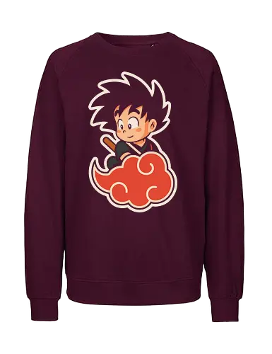 Cute Kid Goku - Kid Goku, Goku, Dragon, Flying Nimbus, anime, manga, cute, kawaii, classic anime, retro, fan art, t-shirt design, art print, pop culture, geek art, nostalgic, Chibi, Japanese anime - Fairtrade Sweatshirt