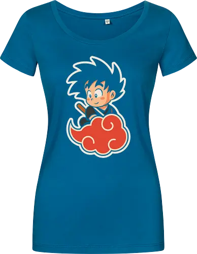 Cute Kid Goku - Kid Goku, Goku, Dragon, Flying Nimbus, anime, manga, cute, kawaii, classic anime, retro, fan art, t-shirt design, art print, pop culture, geek art, nostalgic, Chibi, Japanese anime - Women T-Shirt