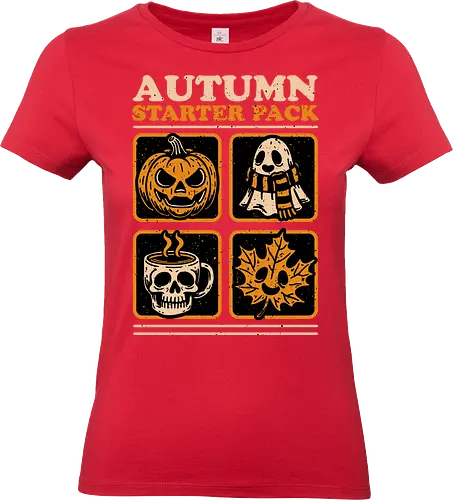 Autumn Starter Pack - Halloween, Eerie, Fright, Creepy, Halloween Design, Halloween Art, Halloween Aesthetic, Halloween Vibes, Cute, Funny, Autumn, Autumn Leaves, Autumn Vibes, Spooky, Spooky Season, Spooky Cute. Skull, Skeleton, Mug, Coffee, Tea, fall, pumpkin, Pumpkin Carving, Ghost - Standard T-Shirt (Women)