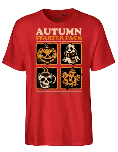 Autumn Starter Pack - Halloween, Eerie, Fright, Creepy, Halloween Design, Halloween Art, Halloween Aesthetic, Halloween Vibes, Cute, Funny, Autumn, Autumn Leaves, Autumn Vibes, Spooky, Spooky Season, Spooky Cute. Skull, Skeleton, Mug, Coffee, Tea, fall, pumpkin, Pumpkin Carving, Ghost - Fairtrade T-Shirt