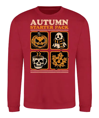 Autumn Starter Pack - Halloween, Eerie, Fright, Creepy, Halloween Design, Halloween Art, Halloween Aesthetic, Halloween Vibes, Cute, Funny, Autumn, Autumn Leaves, Autumn Vibes, Spooky, Spooky Season, Spooky Cute. Skull, Skeleton, Mug, Coffee, Tea, fall, pumpkin, Pumpkin Carving, Ghost - Sweatshirt