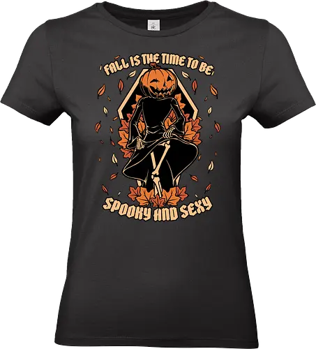 Spooky Fall Pumpkin - Halloween, Eerie, Fright, Creepy, Halloween Design, Halloween Art, Halloween Aesthetic, Halloween Vibes, Cute, Funny, Autumn, Autumn Leaves, Autumn Vibes, Spooky, Spooky Season, Spooky Cute. Skull, Skeleton, Death, Grim Reaper, Soul Reaper, Reaper, Pumpkin, Pumpkin Carving, Dance, Dancing, Fall, Sexy, Sexuality - Standard T-Shirt (Women)