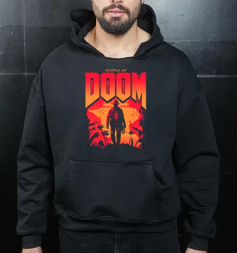 Temple of Doom - Temple of Doom, doom slayer, doom guy, video gaming, gamer, 1980s - Cropped Hoodie