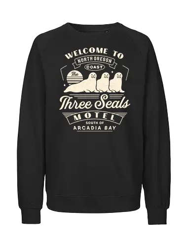 Three Seals Motel Emblem - Strange Life, butterfly, before the storm, Chloe, Max, rachel amber, arcadia bay, video game, gaming, gamer, rocky mountain record traders, the black lantern, true colors, alex chen, haven springs, double exposure, three seals motel - Fairtrade Sweatshirt