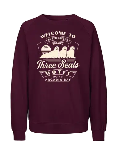 Three Seals Motel Emblem - Strange Life, butterfly, before the storm, Chloe, Max, rachel amber, arcadia bay, video game, gaming, gamer, rocky mountain record traders, the black lantern, true colors, alex chen, haven springs, double exposure, three seals motel - Fairtrade Sweatshirt