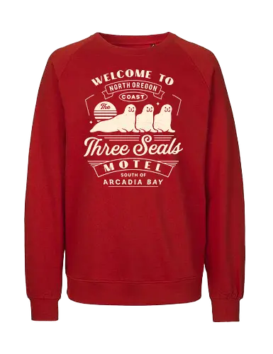 Three Seals Motel Emblem - Strange Life, butterfly, before the storm, Chloe, Max, rachel amber, arcadia bay, video game, gaming, gamer, rocky mountain record traders, the black lantern, true colors, alex chen, haven springs, double exposure, three seals motel - Fairtrade Sweatshirt