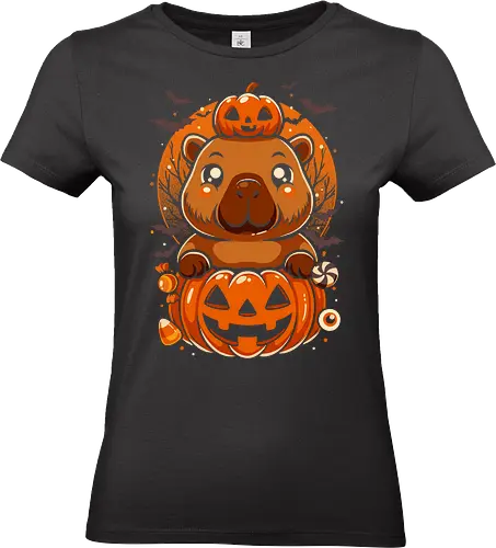 Cute Capybara Pumpkin - halloween, happy halloween, pumpkin, cute, capybara, candy, scary, spooky, animal, kawaii, night, horror, monster - Standard T-Shirt (Women)