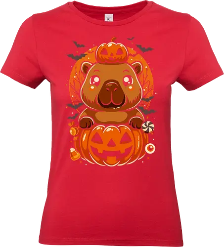 Cute Capybara Pumpkin - halloween, happy halloween, pumpkin, cute, capybara, candy, scary, spooky, animal, kawaii, night, horror, monster - Standard T-Shirt (Women)