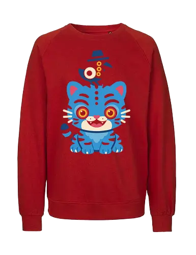 Cat and Bird Duo - Cute cat, blue cat, bird, top hat, animal art, whimsical, quirky, fantasy, art print, t-shirt design, fan art, pet lover gift, cartoon, fun, modern art, creature art - Fairtrade Sweatshirt