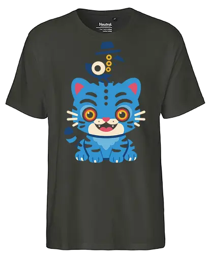 Cat and Bird Duo - Cute cat, blue cat, bird, top hat, animal art, whimsical, quirky, fantasy, art print, t-shirt design, fan art, pet lover gift, cartoon, fun, modern art, creature art - Fairtrade T-Shirt