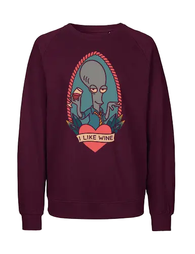 Wine O'Clock with Roger - Roger, American Dad, animated series, comedy, alien, wine, fan art, t-shirt design, art print, pop culture, geek art, sarcastic, retro, tattoo style, adult cartoon, humor, funny - Fairtrade Sweatshirt