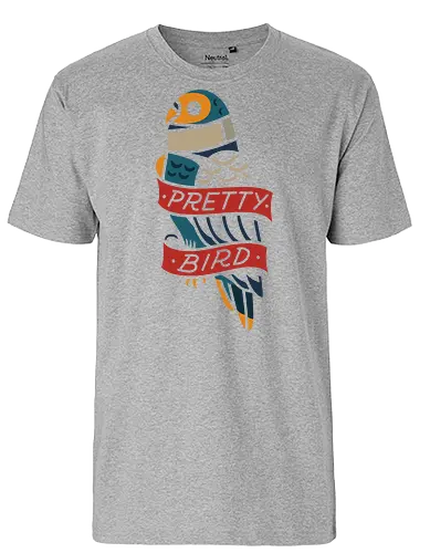 Pretty Bird - Pretty bird, parrot, bird, art print, t-shirt design, tattoo style, minimalist, folk art, animal art, bird lover, vibrant, unique, cool, nature, pet lover gift - Fairtrade T-Shirt