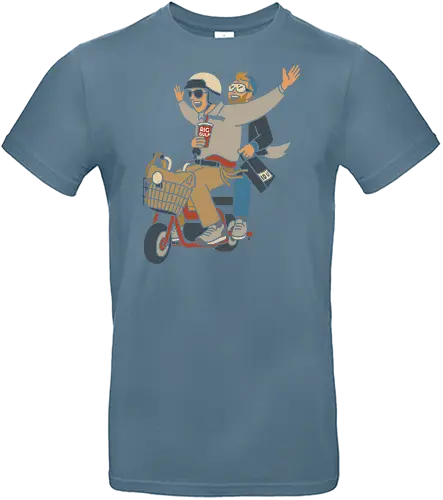 On a Moped for a Good Time - Moped, adventure, friends, fun, Big Gulp, retro, stylish, unique art, cool, art print, t-shirt design, urban adventure, hipster, minimalist, funny, pop culture - Standard T-Shirt