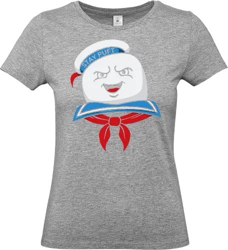 Marshmallow Man Grin - Stay Puft, Marshmallow Man, Ghost, 80s movie, classic movie, fan art, t-shirt design, art print, pop culture, geek art, horror-comedy, retro, spooky, nostalgic, marshmallow, cinema - Standard T-Shirt (Women)