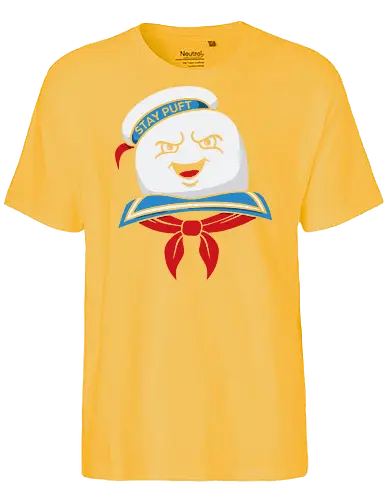 Marshmallow Man Grin - Stay Puft, Marshmallow Man, Ghost, 80s movie, classic movie, fan art, t-shirt design, art print, pop culture, geek art, horror-comedy, retro, spooky, nostalgic, marshmallow, cinema - Fairtrade T-Shirt