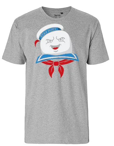 Marshmallow Man Grin - Stay Puft, Marshmallow Man, Ghost, 80s movie, classic movie, fan art, t-shirt design, art print, pop culture, geek art, horror-comedy, retro, spooky, nostalgic, marshmallow, cinema - Fairtrade T-Shirt
