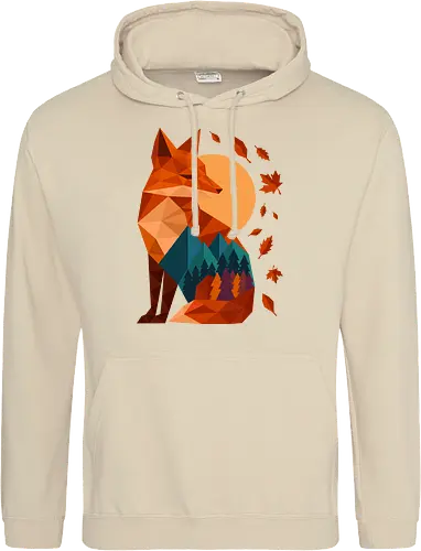 Geometric Fox Under Autumn Moon