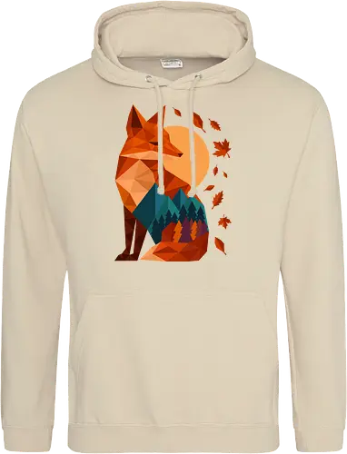 Geometric Fox Under Autumn Moon - fall, abstract, autumn, autumn leaves, autumn season, colorful, fall vibes, fox, geometric, lanscape, moon, mountain, nature, travel, outdoors - Standard Hoodie