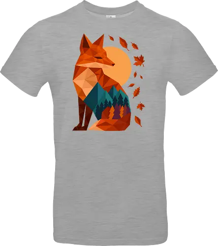 Geometric Fox Under Autumn Moon - fall, abstract, autumn, autumn leaves, autumn season, colorful, fall vibes, fox, geometric, lanscape, moon, mountain, nature, travel, outdoors - Standard T-Shirt