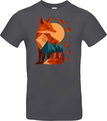 Geometric Fox Under Autumn Moon