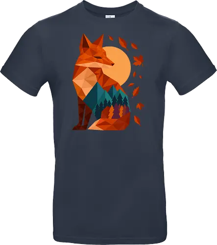 Geometric Fox Under Autumn Moon - fall, abstract, autumn, autumn leaves, autumn season, colorful, fall vibes, fox, geometric, lanscape, moon, mountain, nature, travel, outdoors - Standard T-Shirt