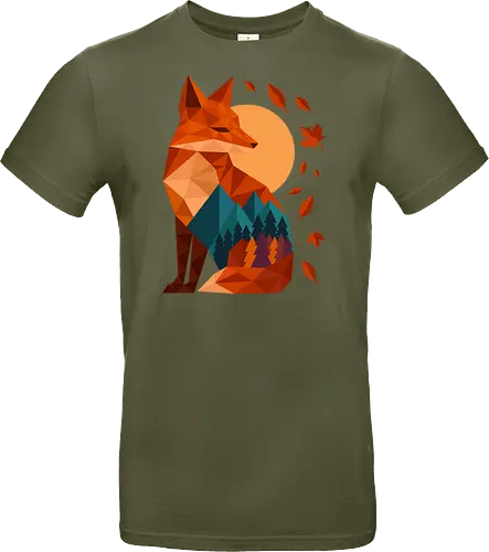Geometric Fox Under Autumn Moon - fall, abstract, autumn, autumn leaves, autumn season, colorful, fall vibes, fox, geometric, lanscape, moon, mountain, nature, travel, outdoors - Standard T-Shirt
