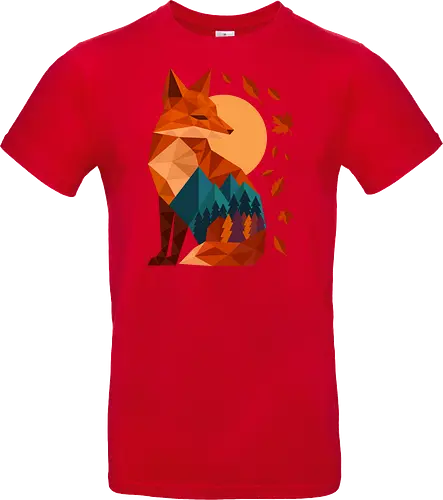 Geometric Fox Under Autumn Moon - fall, abstract, autumn, autumn leaves, autumn season, colorful, fall vibes, fox, geometric, lanscape, moon, mountain, nature, travel, outdoors - Standard T-Shirt