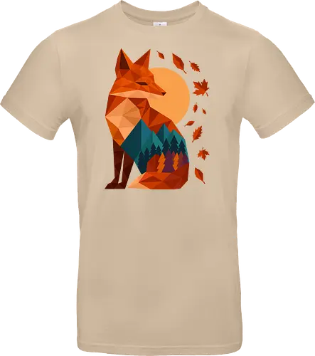 Geometric Fox Under Autumn Moon - fall, abstract, autumn, autumn leaves, autumn season, colorful, fall vibes, fox, geometric, lanscape, moon, mountain, nature, travel, outdoors - Standard T-Shirt