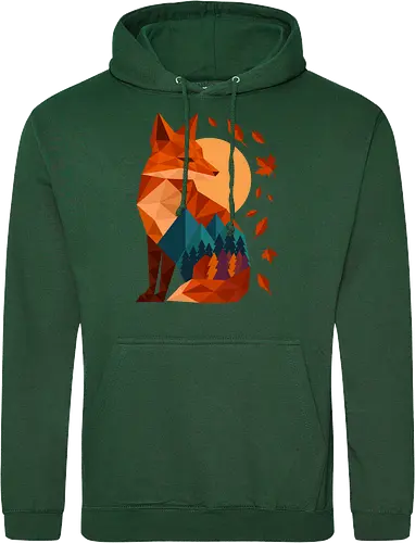 Geometric Fox Under Autumn Moon