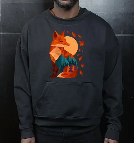 Geometric Fox Under Autumn Moon