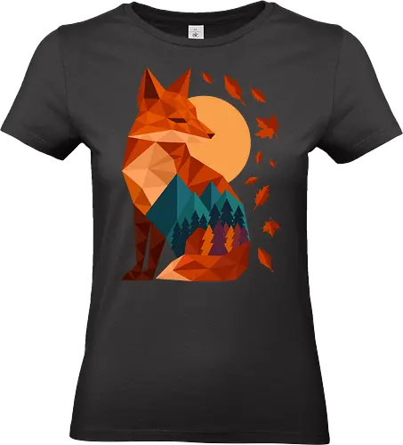 Geometric Fox Under Autumn Moon - fall, abstract, autumn, autumn leaves, autumn season, colorful, fall vibes, fox, geometric, lanscape, moon, mountain, nature, travel, outdoors - Standard T-Shirt (Women)