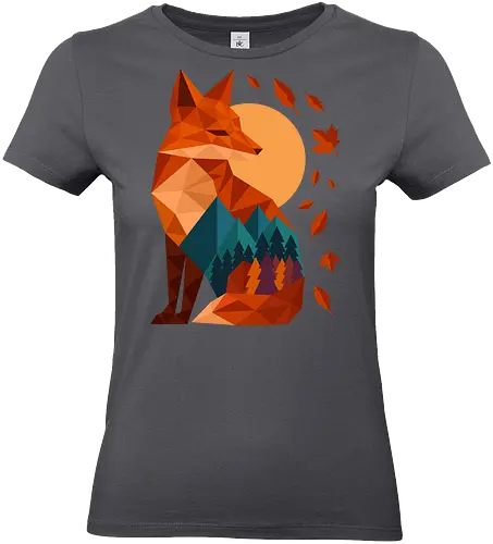 Geometric Fox Under Autumn Moon - fall, abstract, autumn, autumn leaves, autumn season, colorful, fall vibes, fox, geometric, lanscape, moon, mountain, nature, travel, outdoors - Standard T-Shirt (Women)