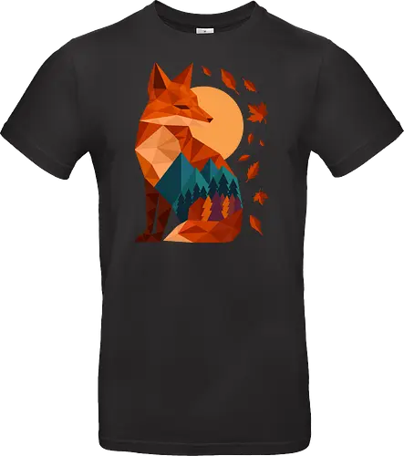 Geometric Fox Under Autumn Moon