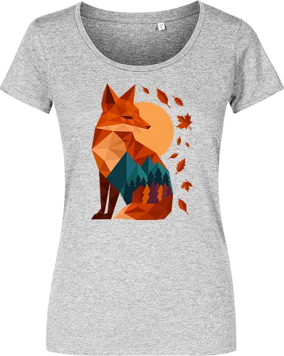 Geometric Fox Under Autumn Moon - fall, abstract, autumn, autumn leaves, autumn season, colorful, fall vibes, fox, geometric, lanscape, moon, mountain, nature, travel, outdoors - Women T-Shirt