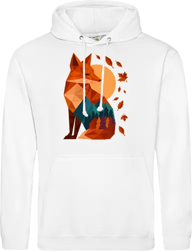 Geometric Fox Under Autumn Moon - fall, abstract, autumn, autumn leaves, autumn season, colorful, fall vibes, fox, geometric, lanscape, moon, mountain, nature, travel, outdoors - Standard Hoodie