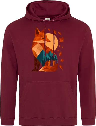 Geometric Fox Under Autumn Moon