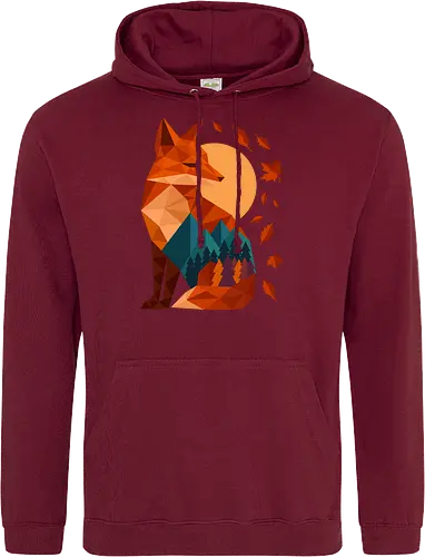 Geometric Fox Under Autumn Moon - fall, abstract, autumn, autumn leaves, autumn season, colorful, fall vibes, fox, geometric, lanscape, moon, mountain, nature, travel, outdoors - Standard Hoodie