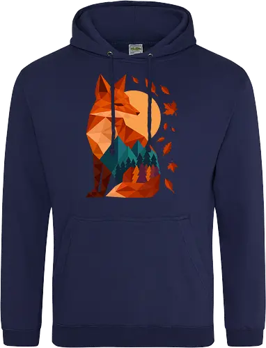 Geometric Fox Under Autumn Moon
