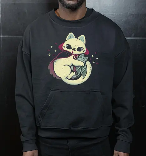 Cute Vampire Cat bites Bat - Cropped Sweatshirt
