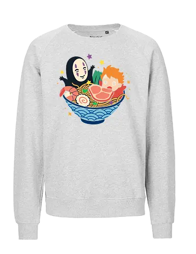 Spirited Ramen Bowl - Spirited Away, Miyazaki, foodie, pop culture, kawaii, famous anime, ramen, anime, manga, art print, t-shirt design, fan art, Japanese food, geek art, whimsical, cute - Fairtrade Sweatshirt